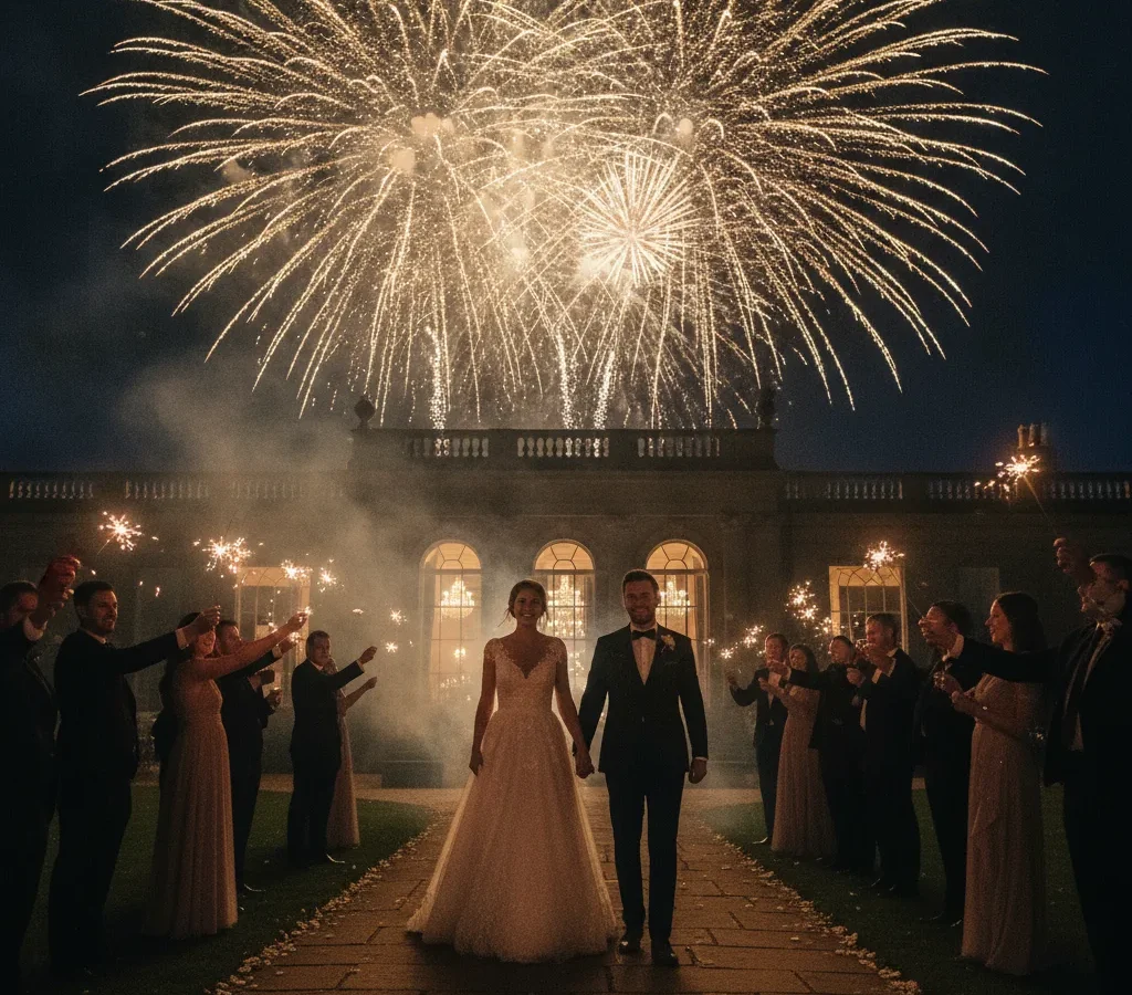 Photographe mariage, feux d&rsquo;artifice et sortie des mariés