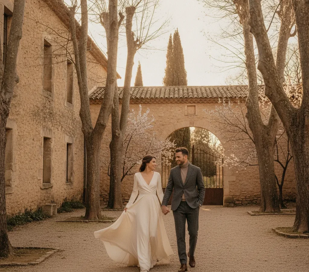 Photographe mariage hiver Provence, lumière et lieux