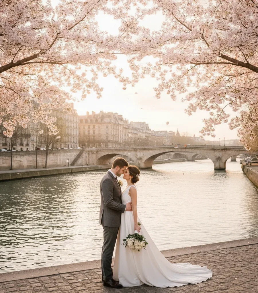 Spring Wedding Paris Cherry Blossoms, April Photo Guide