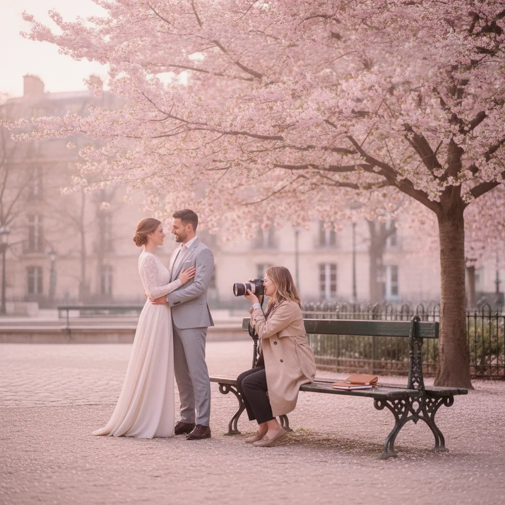 spring wedding Paris cherry blossoms